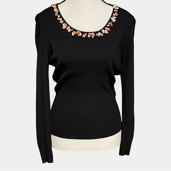 Dolce Cabo Black Sweater with Pink Shell Neckline Size XL - Picture 2 of 9